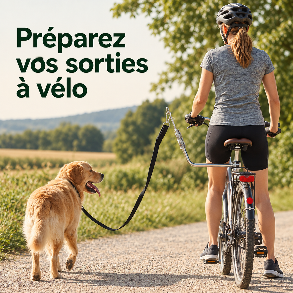 Laisse vélo pour chien en inox avec amortisseur