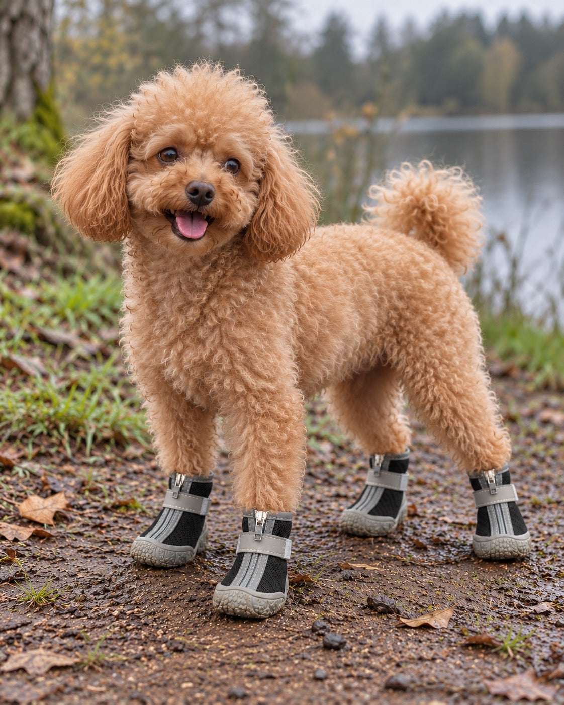 Chaussures en peluche pour chien, Gris clair — vue rapprochée. Taille présentée : 2 (intérieur 3,3 × 4 cm, gabarit indicatif).