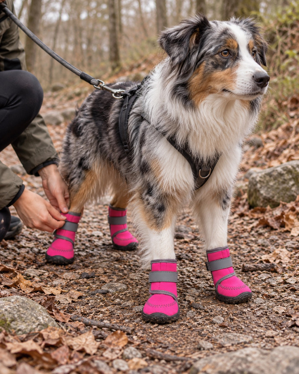 Bottes hautes pour chien, Rose — moment de vie