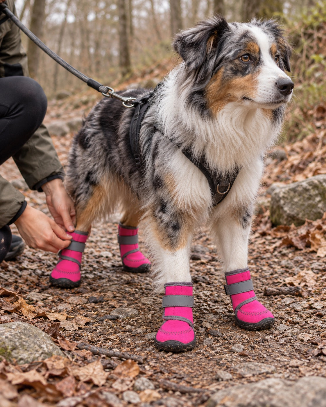 Bottes hautes pour chien, Rose — moment de vie
