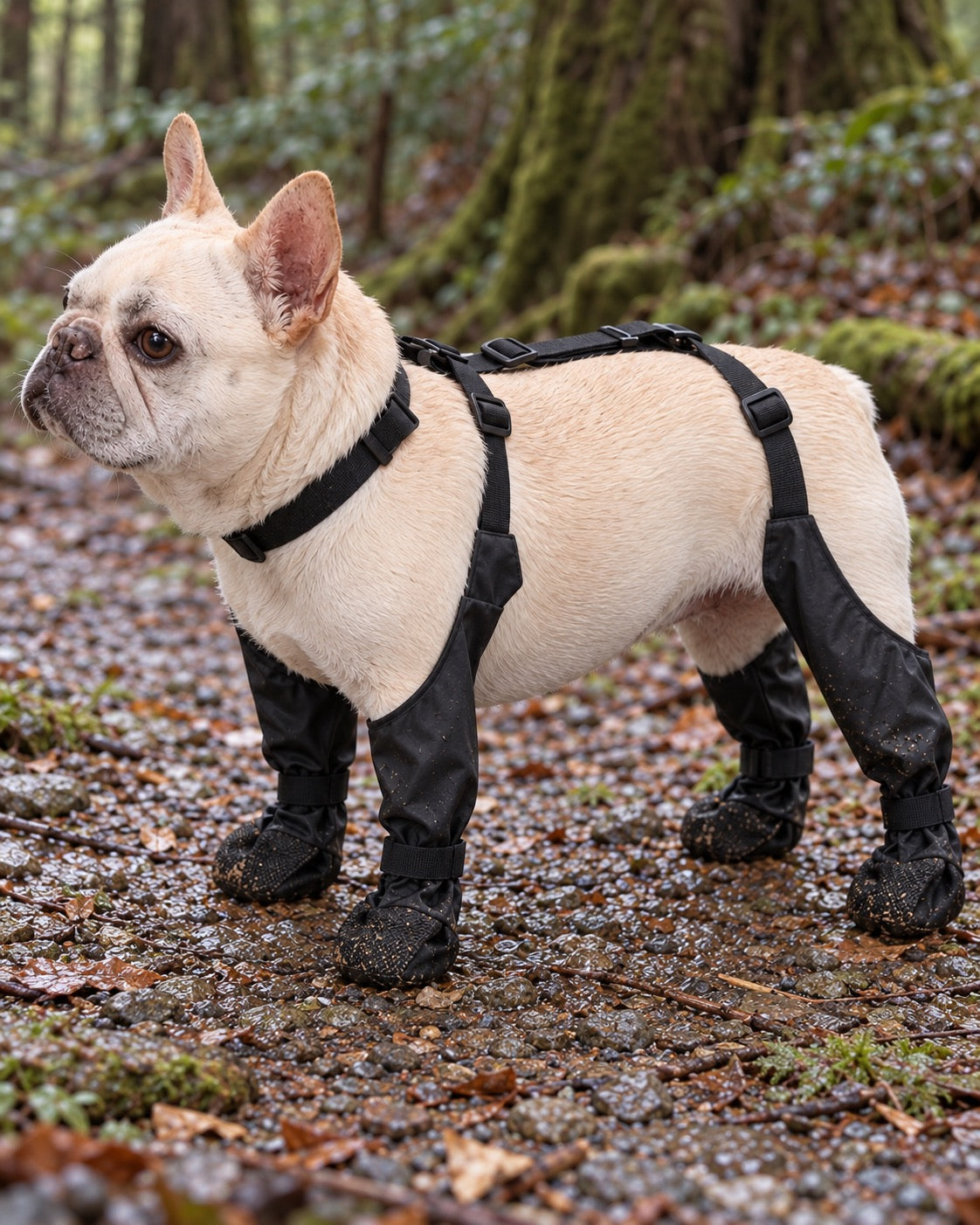 Bottes imperméables pour chien, Noir — vue rapprochée. Taille présentée : S (gabarit indicatif).