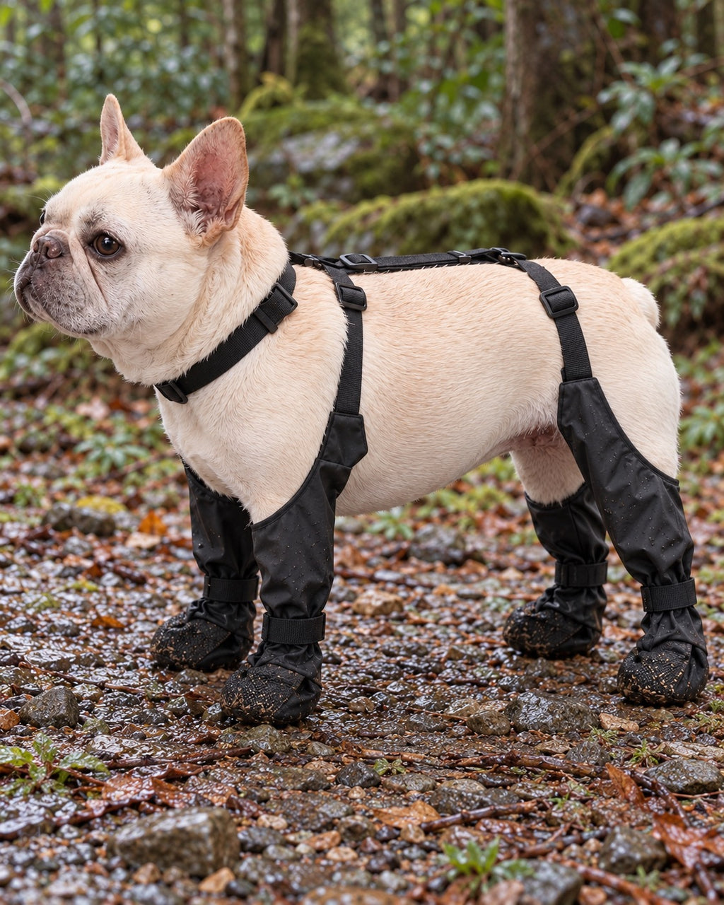 Bottes imperméables pour chien, Noir — vue d’ensemble. Taille présentée : S (gabarit indicatif).
