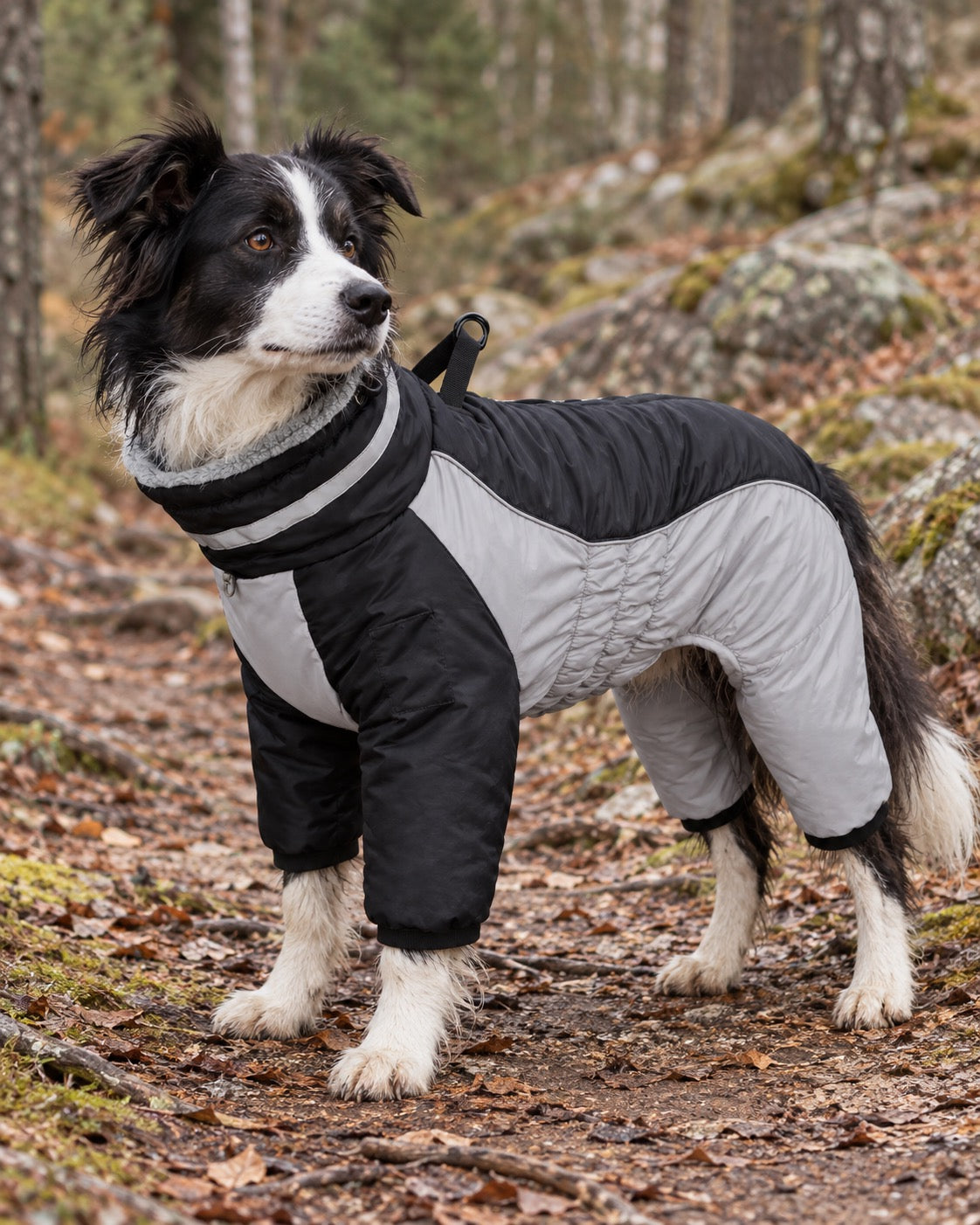 Combinaison polaire montagne pour chien avec harnais, Noir — vue d’ensemble