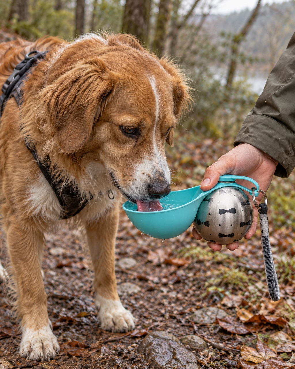 Gourde de voyage pour chien avec bol, Bleu — moment de vie