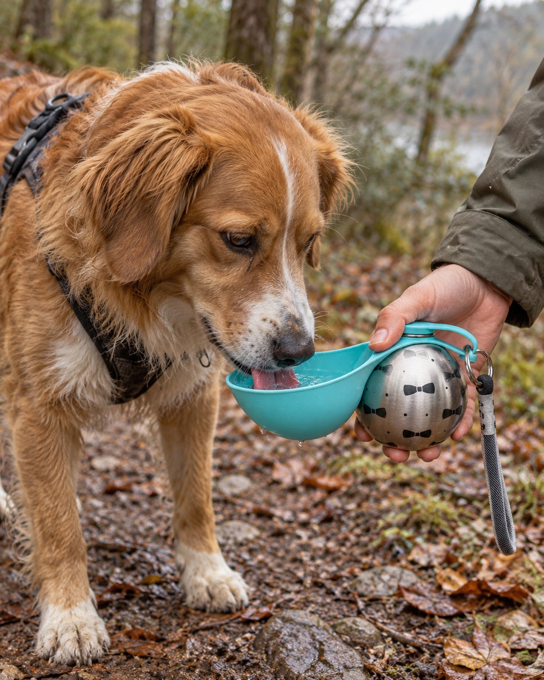 Gourde de voyage pour chien avec bol, Bleu — moment de vie