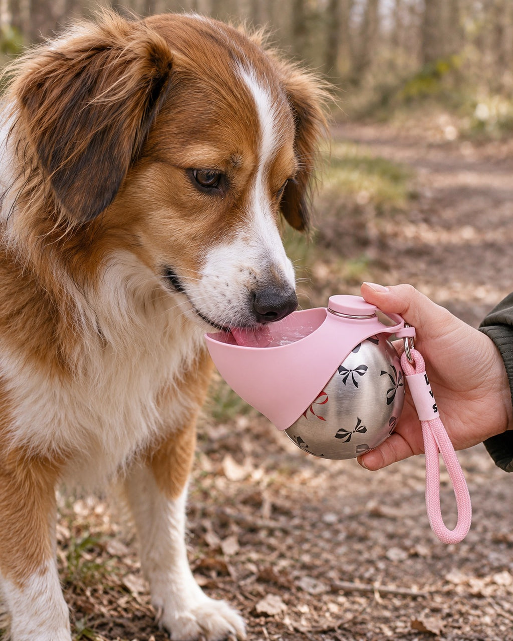 Gourde de voyage pour chien avec bol, Rose — vue rapprochée