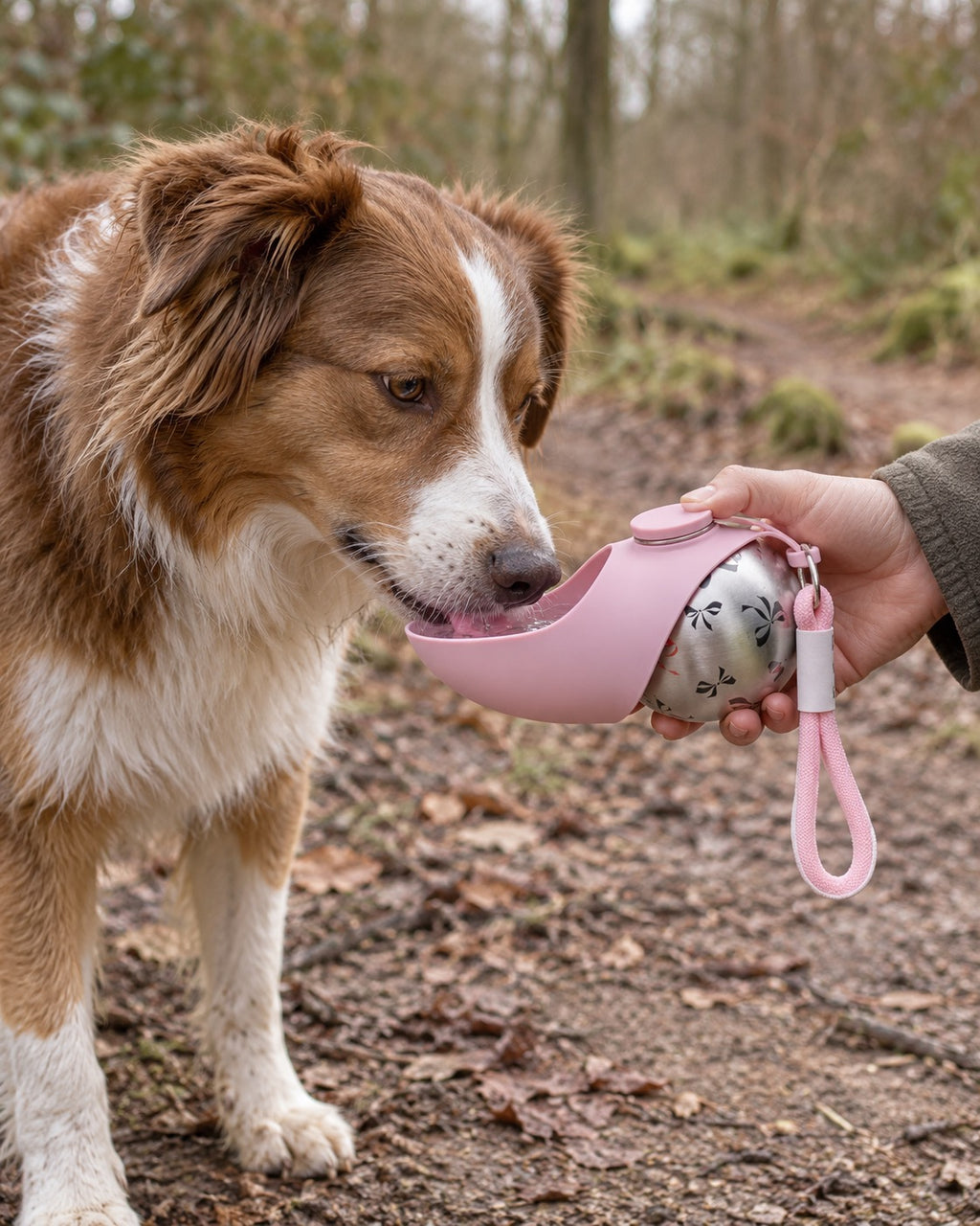 Gourde de voyage pour chien avec bol, Rose — vue d’ensemble