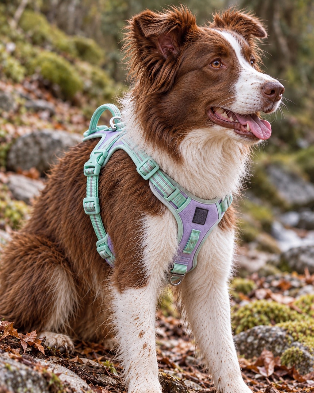 Harnais anti-traction — Sentier, Lilas pastel — vue rapprochée. Taille présentée : M.