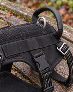 Harnais anti-traction rembourré, Noir — détails et finitions. Taille présentée : L.