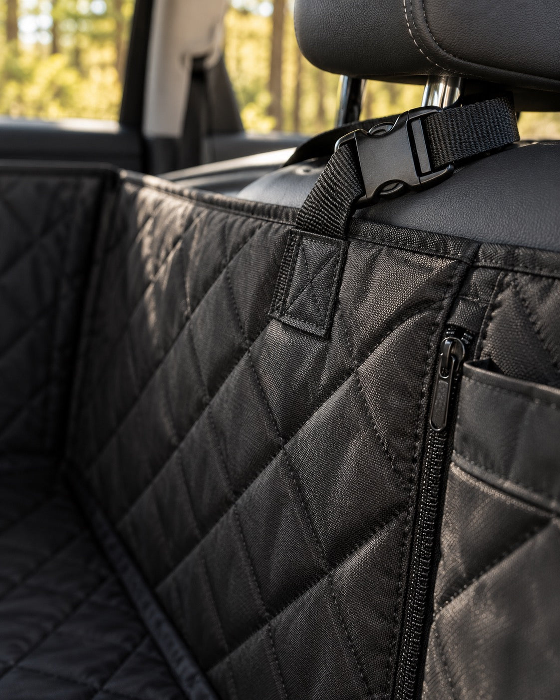 Housse hamac de voiture avec extension, Noir — détails et finitions