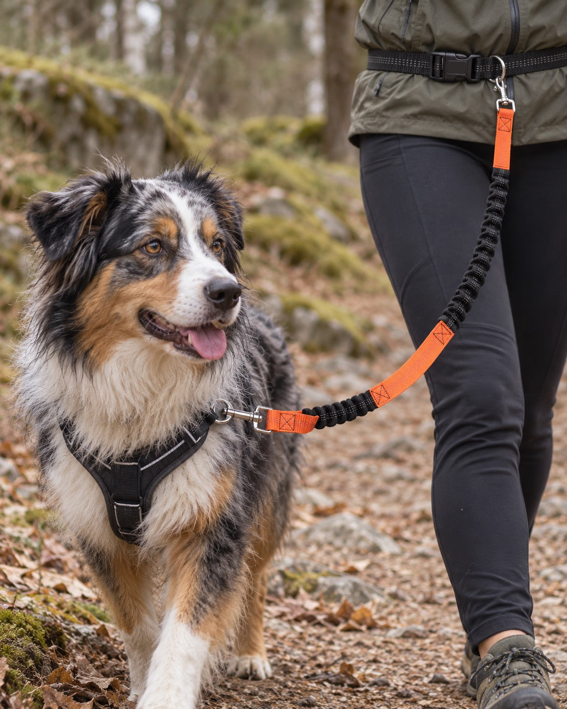 Laisse mains libres running et randonnée, Orange — vue rapprochée