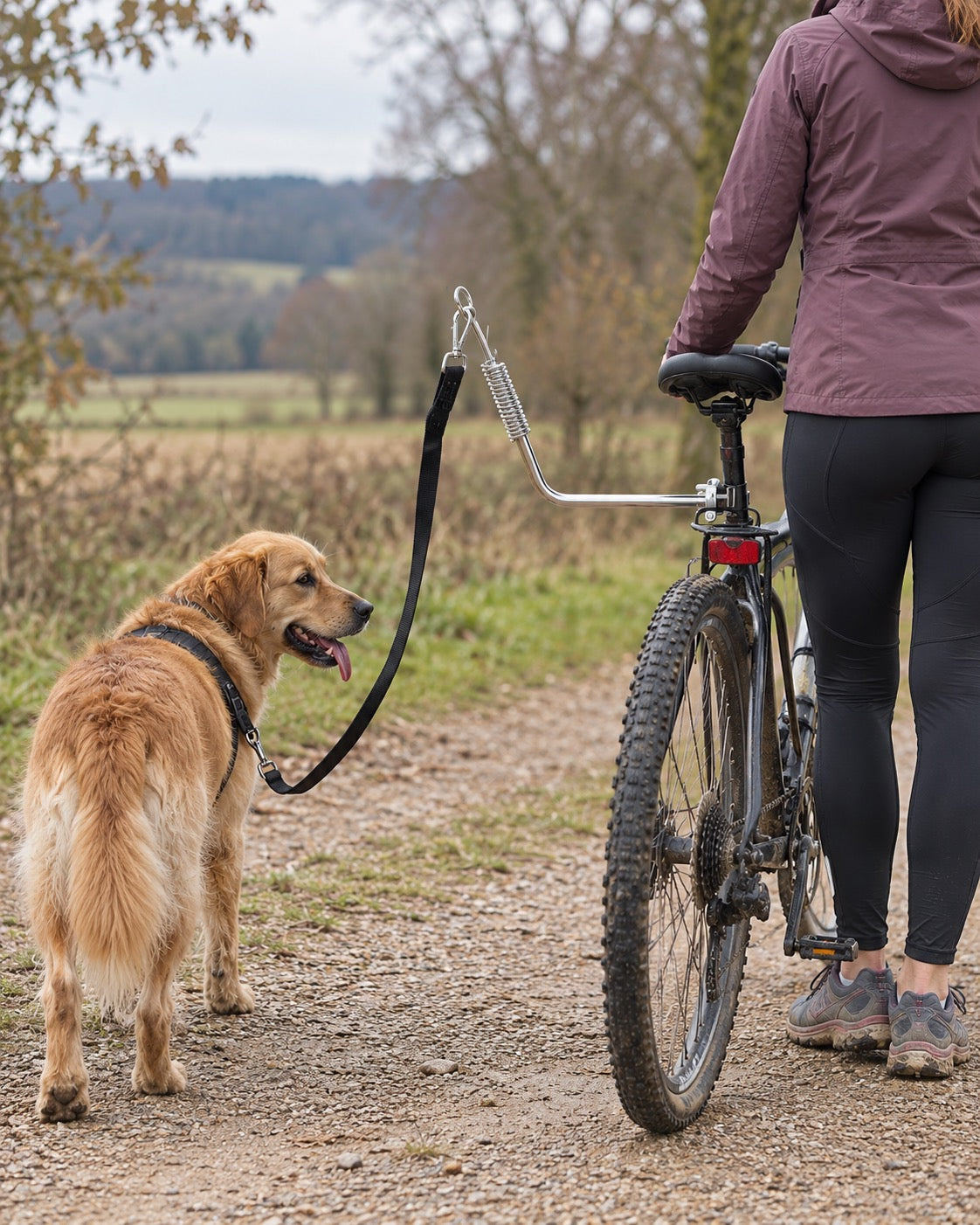 Laisse vélo pour chien en inox avec amortisseur, Modele unique — en situation