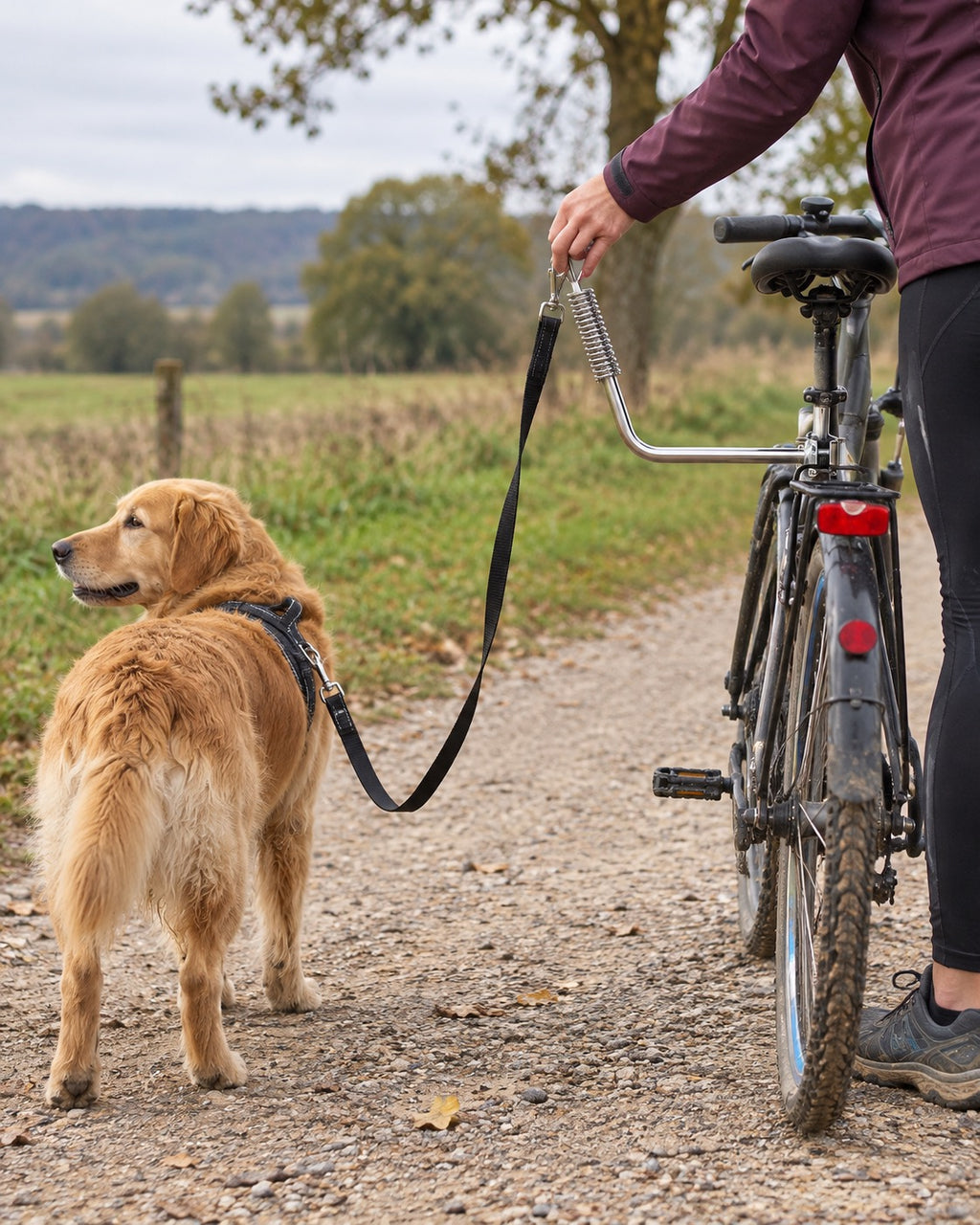 Laisse vélo pour chien en inox avec amortisseur, Modele unique — moment de vie