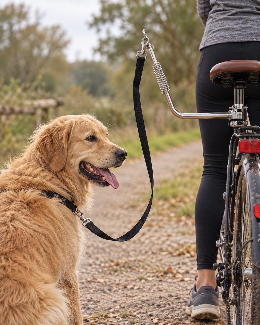 Laisse vélo pour chien en inox avec amortisseur, Modele unique — vue rapprochée