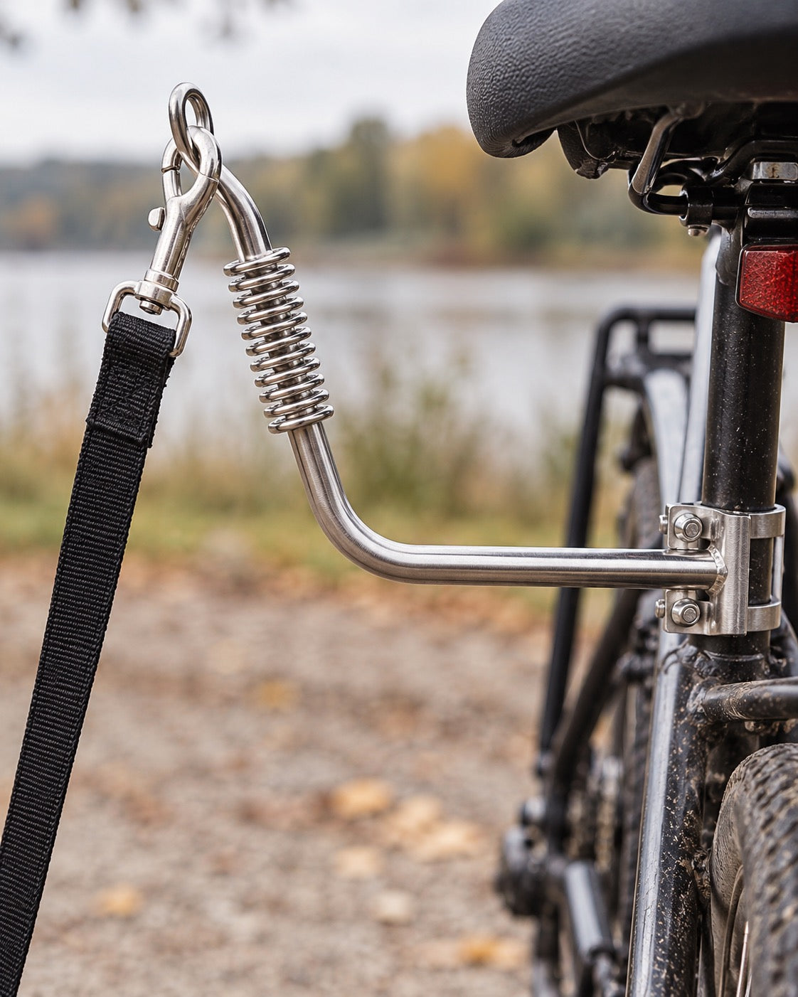 Laisse vélo pour chien en inox avec amortisseur, Modele unique — détails et finitions