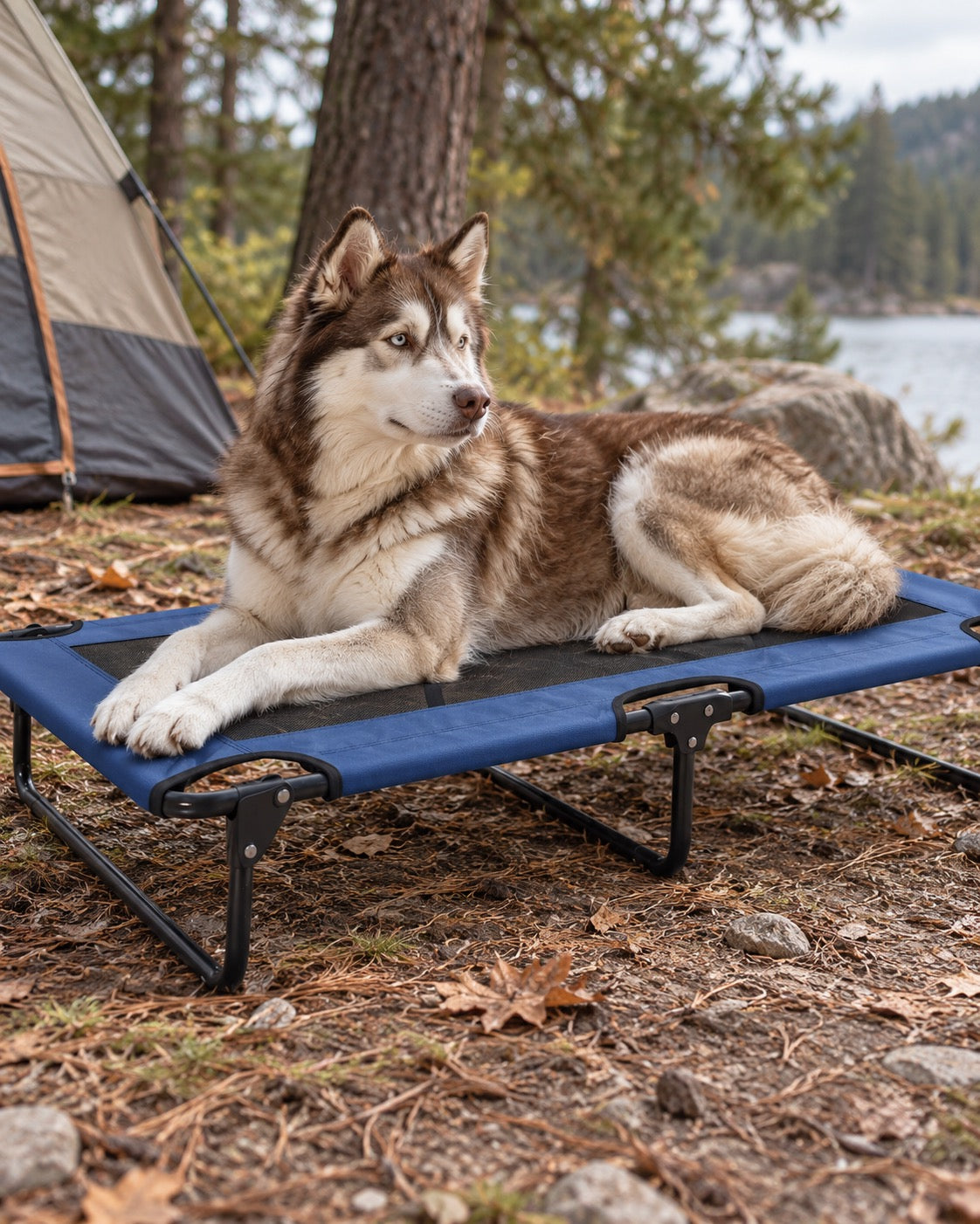 Lit de camp surélevé pour chien, Modele unique — en situation