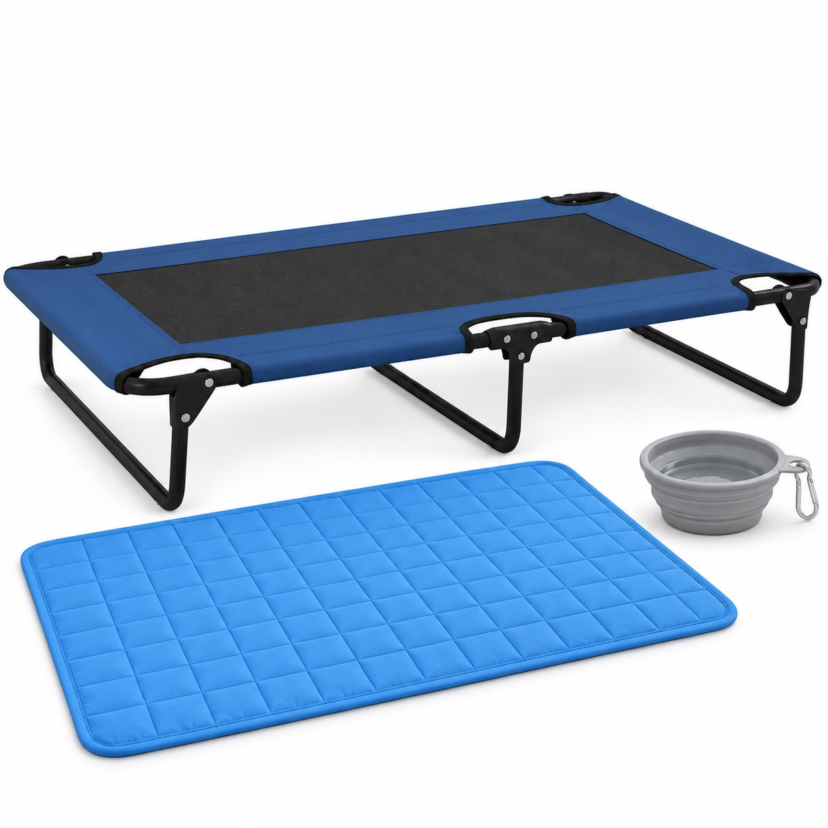 Pack Bivouac, Lit bleu — tapis bleu carreaux 50x70 cm — gamelle grise — produit seul