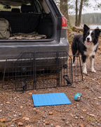 Pack Road Trip, Gourde bleue — tapis bleu carreaux 40x30 cm — en situation