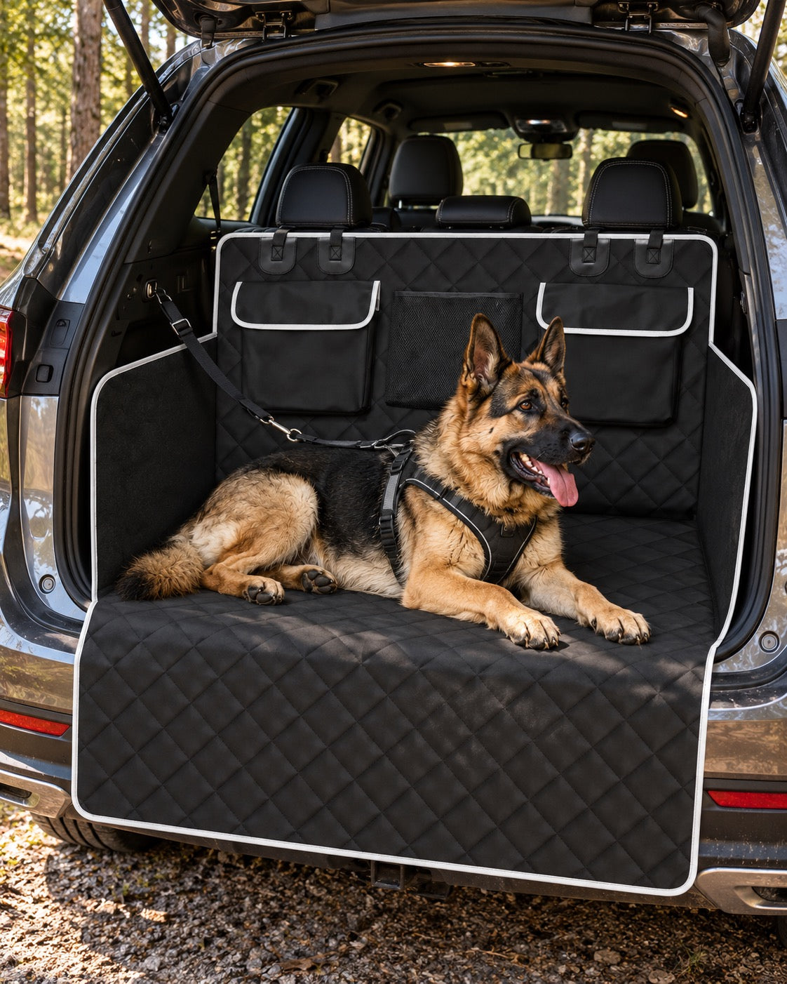 Protection de coffre pour chien avec deux poches, Noir — vue d’ensemble