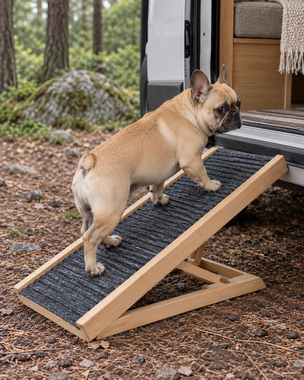 Rampe pliable en bois pour chien 70 cm, Modele unique — vue rapprochée. Taille présentée : 70 cm.