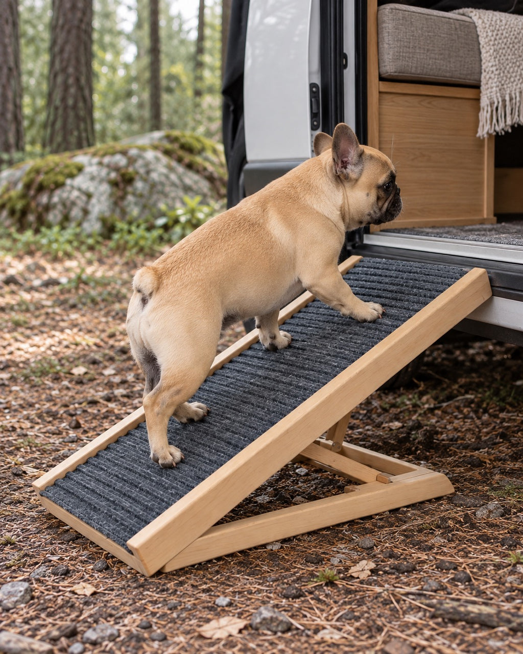 Rampe pliable en bois pour chien 70 cm, Modele unique — vue d’ensemble. Taille présentée : 70 cm.