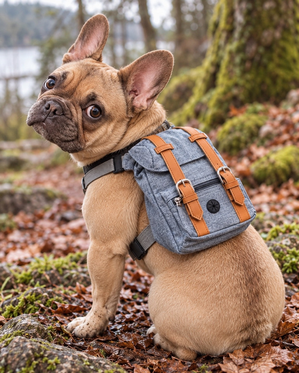 Sac à dos de randonnée pour chien, Bleu — vue rapprochée. Taille présentée : gabarit source.