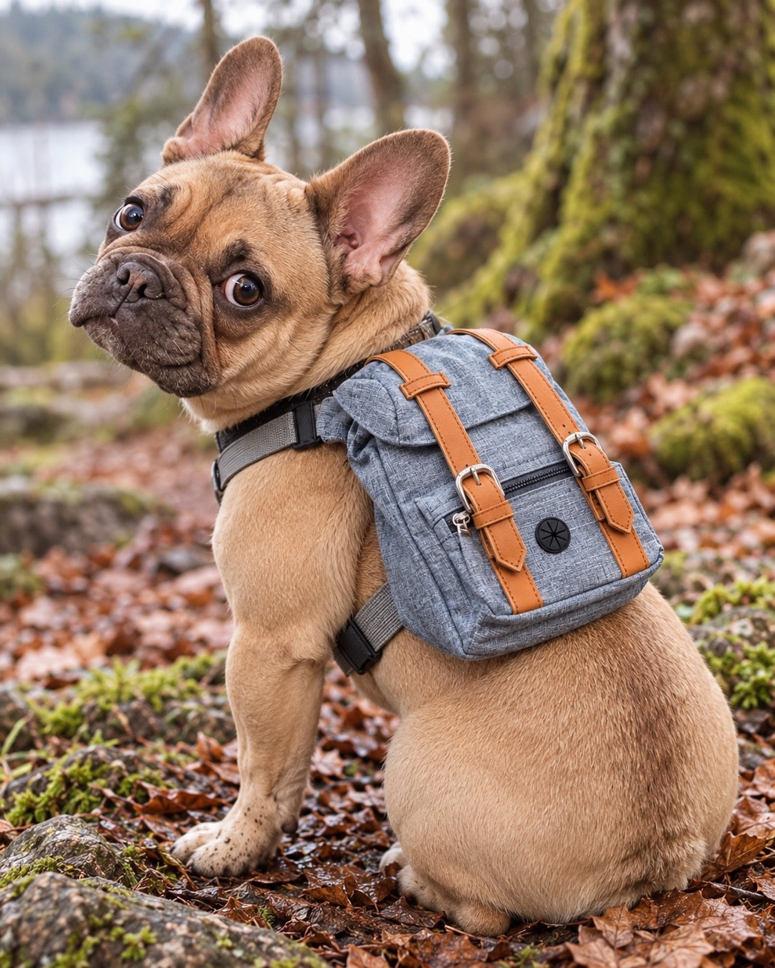 Sac à dos de randonnée pour chien, Bleu — vue rapprochée. Taille présentée : gabarit source.