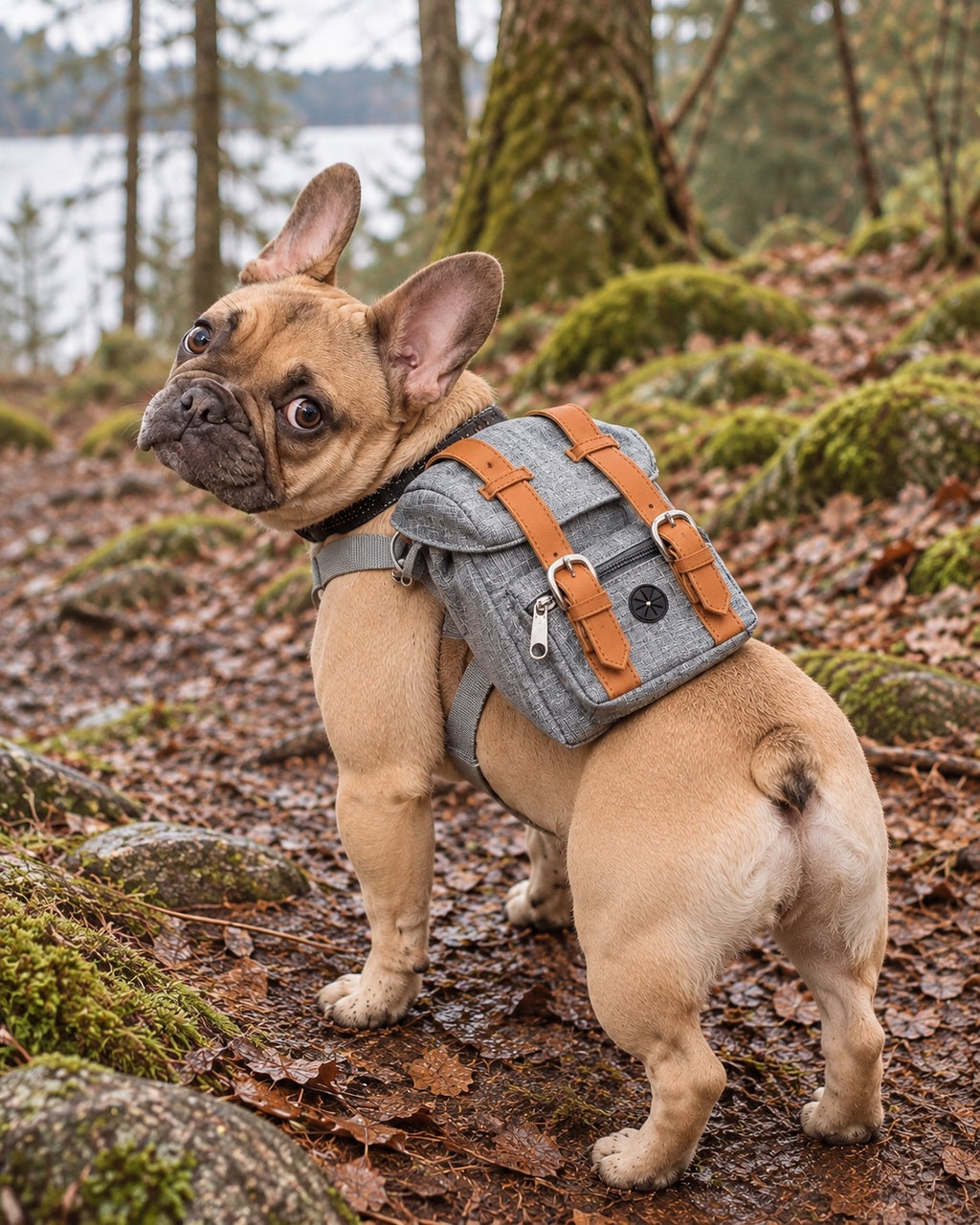 Sac à dos de randonnée pour chien, Bleu — vue d’ensemble. Taille présentée : gabarit source.