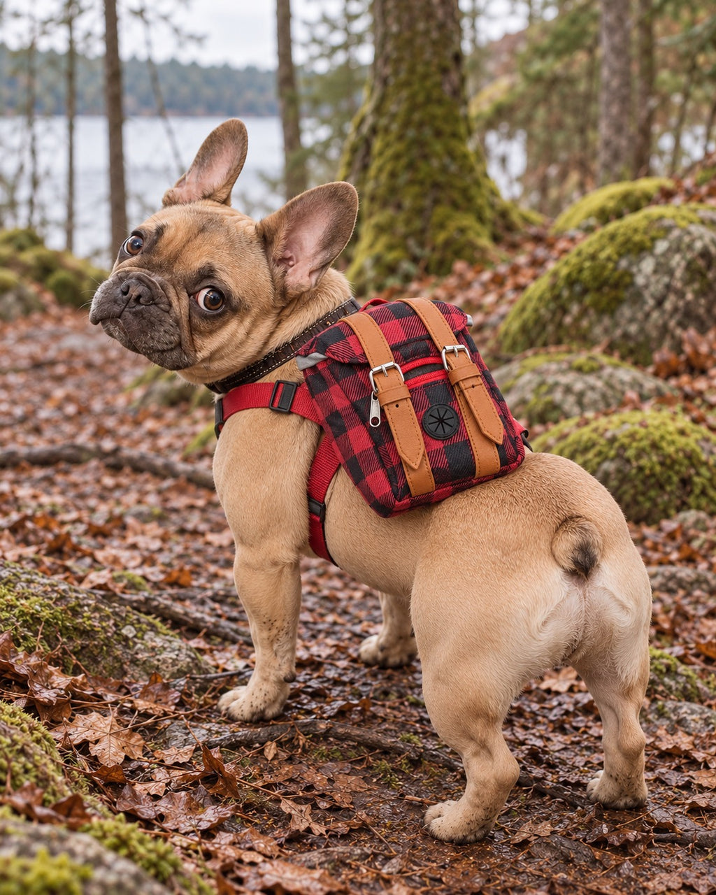 Sac à dos de randonnée pour chien, Rouge — vue d’ensemble. Taille présentée : gabarit source.