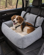 Panier de voiture en peluche pour chien, gris, taille L — echelle