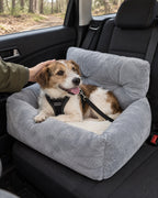 Panier de voiture en peluche pour chien, gris, taille M — moment-de-vie