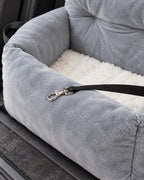 Panier de voiture en peluche pour chien, gris, taille M — details