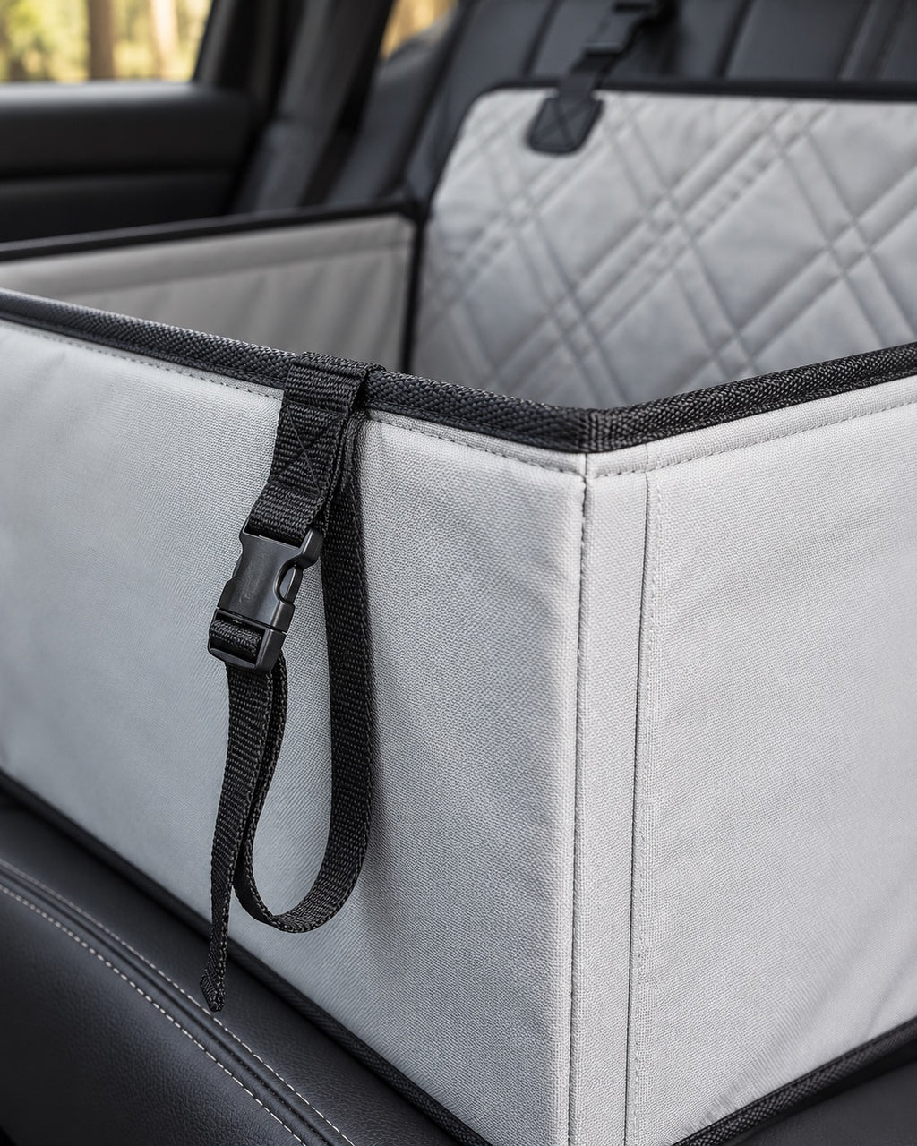 Siège de voiture pour chien avec cadre, Gris — détails et finitions
