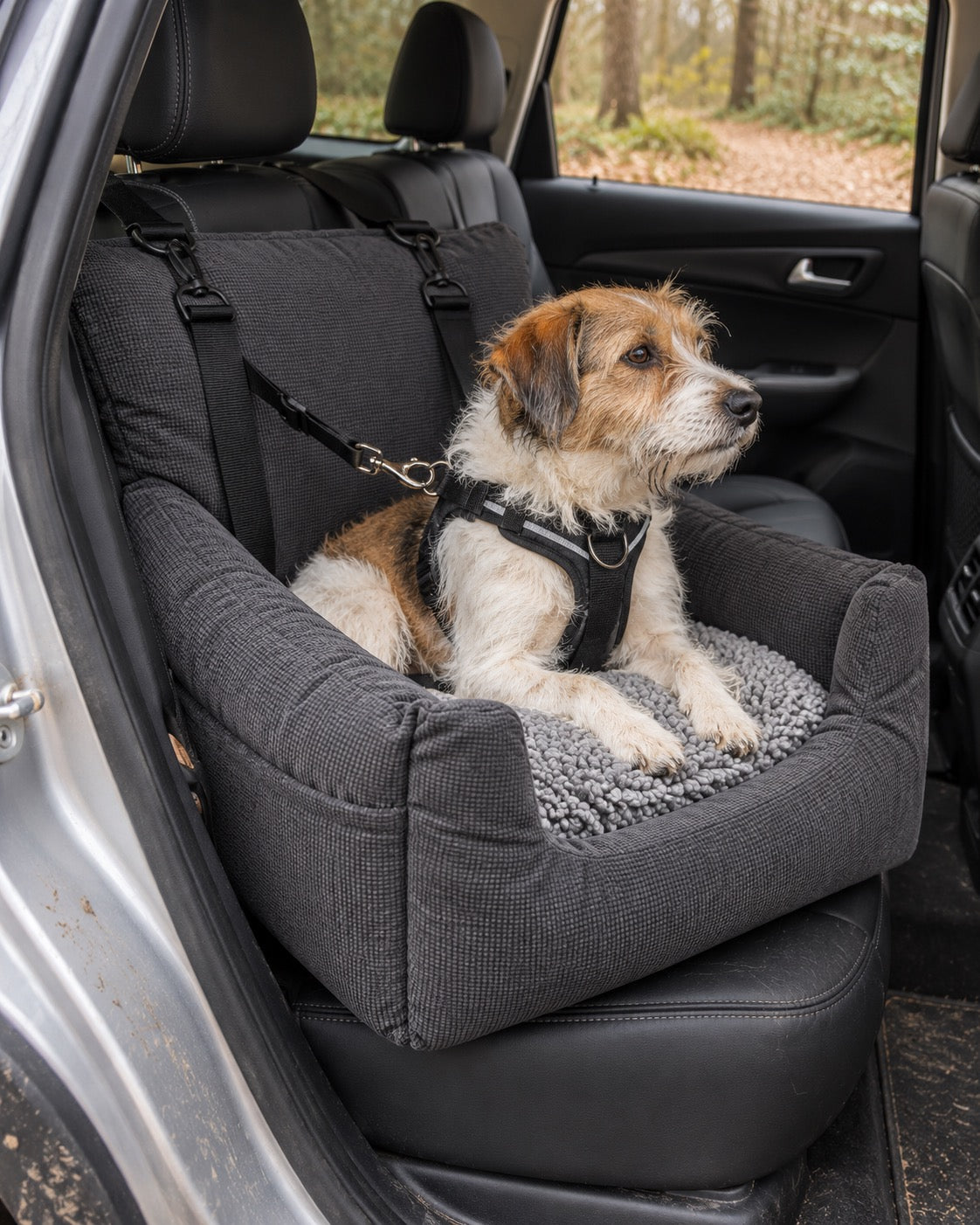 Siège de voiture pour chien — Confort, Gris — en situation