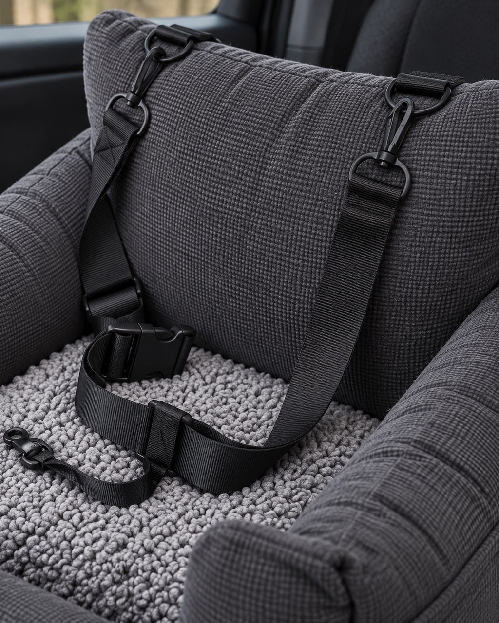 Siège de voiture pour chien — Confort, Gris — détails et finitions