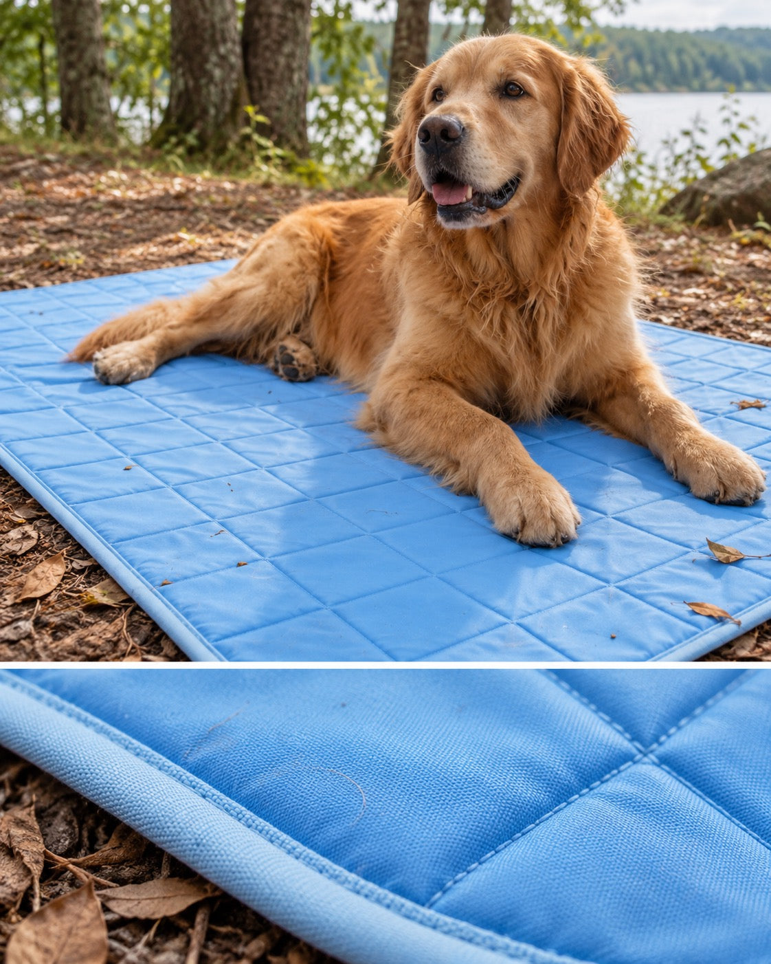 Tapis rafraîchissant pour chien, Bleu — carreaux 100x150 cm — détails et finitions