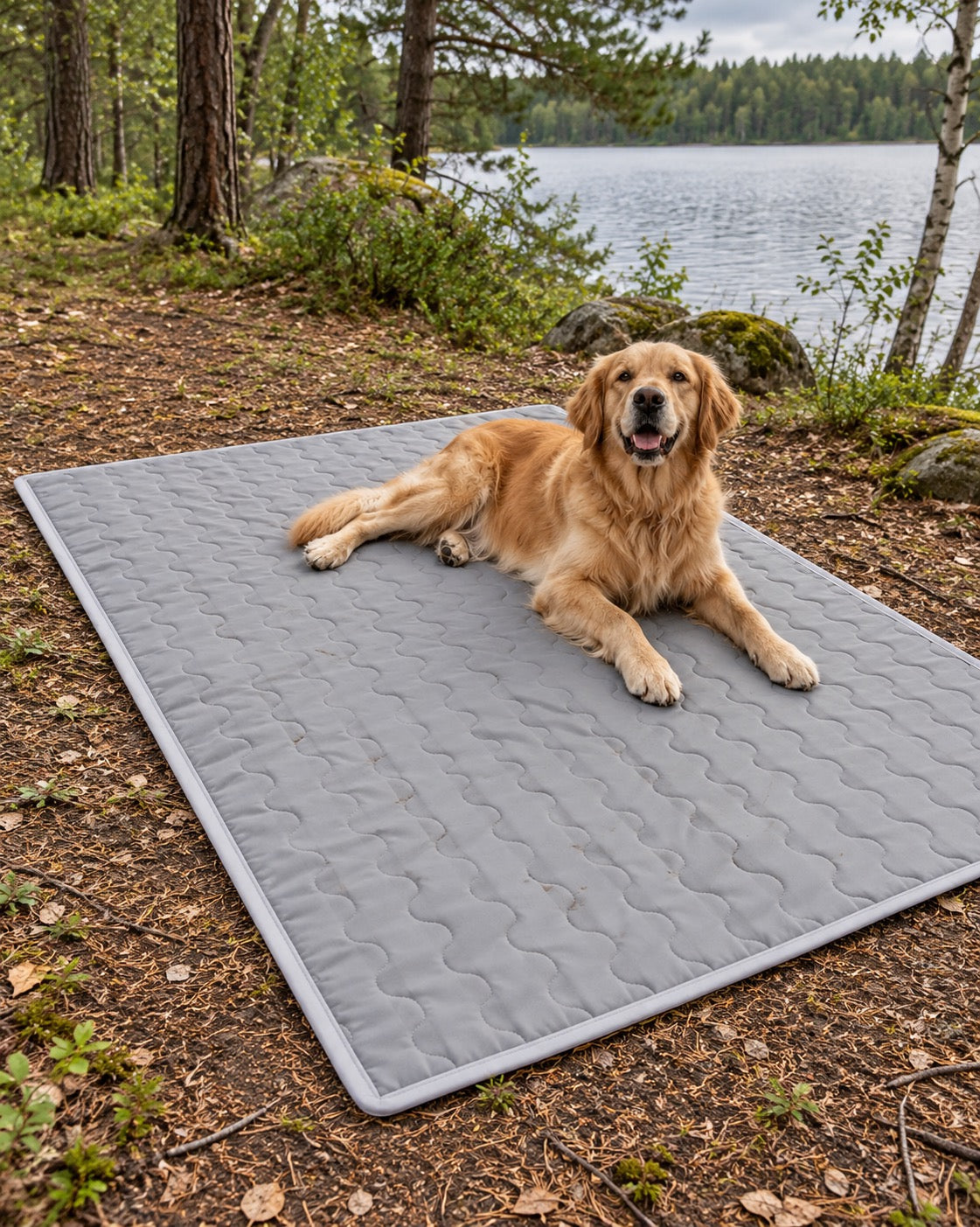 Tapis rafraîchissant pour chien, Gris — vagues 100x150 cm — vue rapprochée. Taille présentée : 100 × 150 cm.