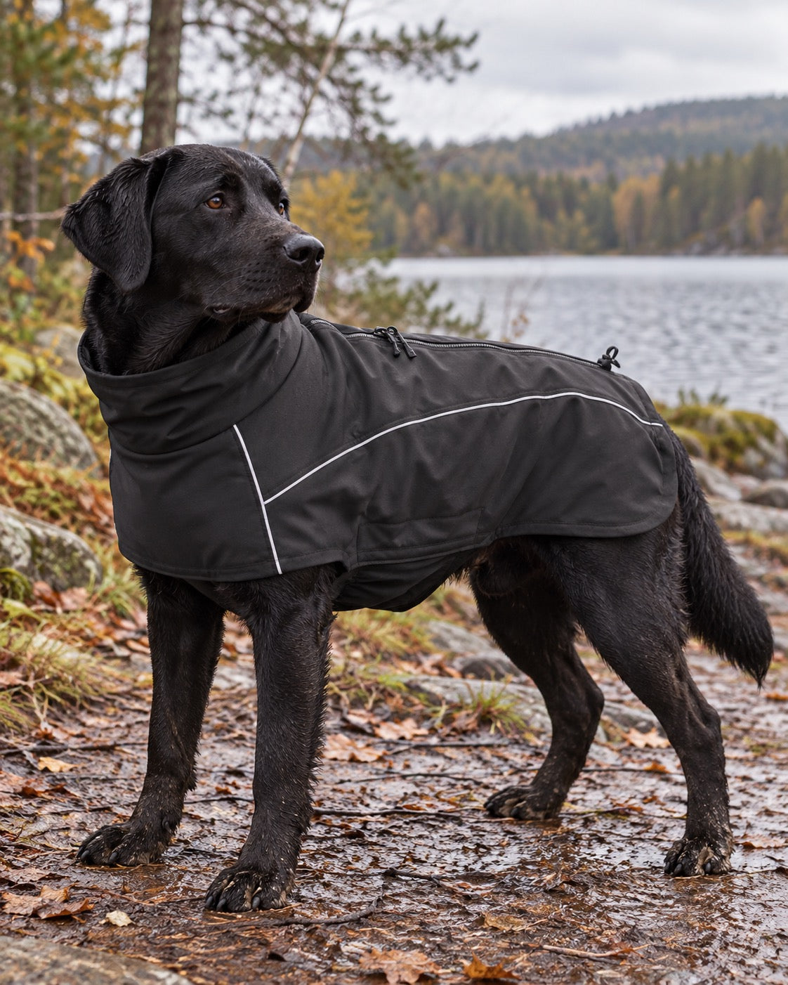Veste softshell déperlante pour grand chien, Noir — en situation