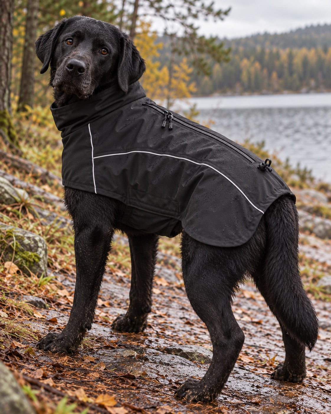 Veste softshell déperlante pour grand chien, Noir — vue rapprochée. Taille présentée : 3XL.